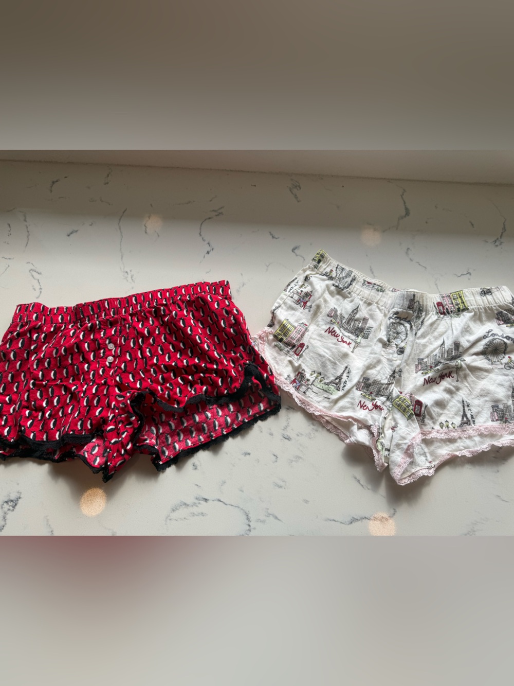 Victoria's Secret Red Printed and White City-Print Boxer Shorts Duo